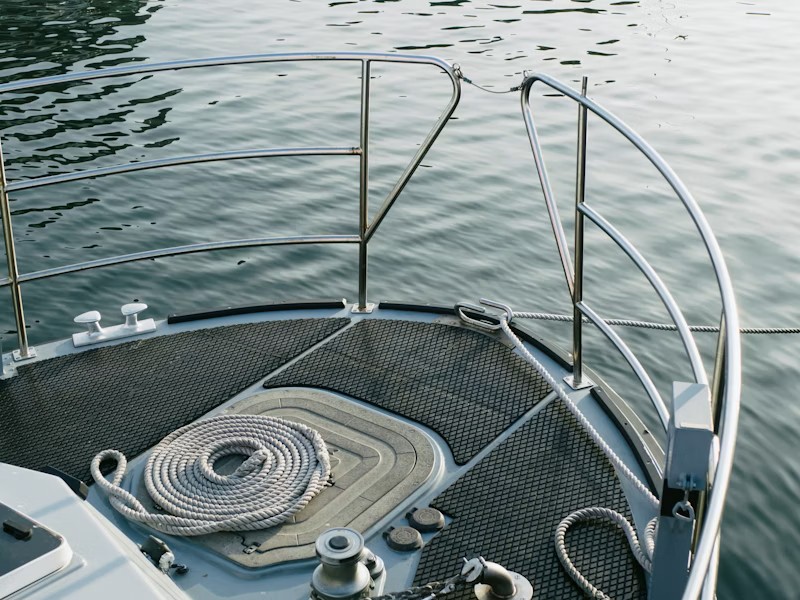 Coiled rope on boat deck